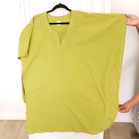 Rima Beach World Green Sequence Poncho Moo Moo Boho Relaxed Dress One Size - Picture 6 of 16